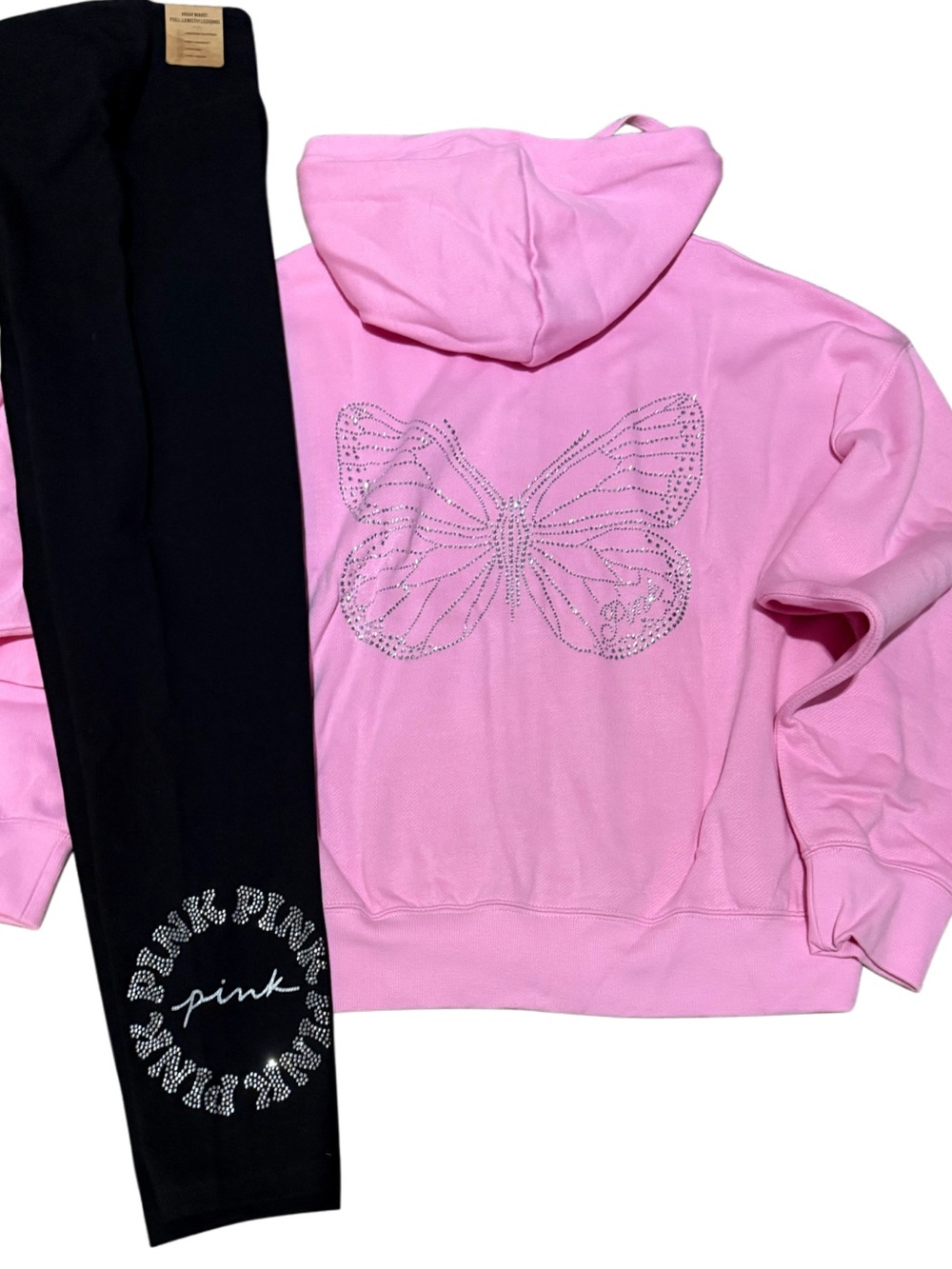 NEW VICTORIAS SECRET PINK BLING FULL ZIP HOODIE & LEGGINGS 2PC SET M~XL - Picture 5 of 9